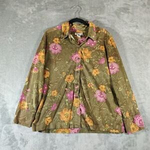 Caribbean Joe Shirt Womens PL‎ Brown Floral Blouse Long Sleeve Cottagecore